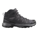 Botas de trekking Salomon X Ultra 360 Leather Mid Gore-Tex, color negro y gris, diseñadas para senderismo con impermeabilidad GORE-TEX, entresuela acolchada y suela de gran agarre.