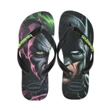 Ojotas Havaianas negras con estampado de Batman en una plantilla y el Joker en la otra.