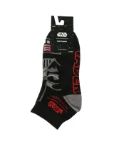 Medias cortas de algodón color negro con diseño tejido de Darth Vader y logo de Star Wars. Presentan talón en color gris y detalles en rojo.