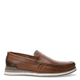 Mocasines de cuero color marrón tabaco, con costuras reforzadas en el empeine y suela de goma blanca con detalle gris.