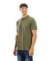 Chomba manga corta color borgoña con cuello clásico y borde azul marino.