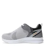 Championes deportivos unisex marca Push, color gris claro con detalles en gris oscuro y negro. Presentan un diseño de tejido transpirable, cordones planos y suela blanca con base gris.