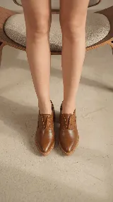 Zapato tipo slip-on color marrón, confeccionado en cuero natural con combinación de texturas lisas y grabadas. Presenta un diseño de punta almendrada, taco cuadrado de madera y suela dentada.