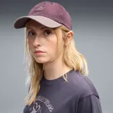 Gorra Puma modelo Ess Elevated Dad Cap, de diseño clásico con visera curva, color marrón oscuro con visera en tono más claro y logo de la marca bordado en el frente.