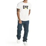 Pantalón de jean de corte recto, color azul oscuro, con cinco bolsillos y logo de CAT en la parte trasera. Confeccionado en algodón, poliéster y spandex.