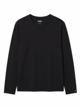 Remera de manga larga color negro, con cuello redondo y corte clásico. Presenta un pequeño detalle de marca en el puño.
