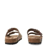 Sandalias tipo Birkenstock marca Freeway, color negro, con doble tira ajustable mediante hebillas metálicas y plantilla anatómica de corcho.