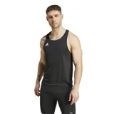 Musculosa deportiva Adidas Adizero, color negro, con diseño sin mangas, cuello redondo y logo de la marca estampado en el pecho.