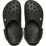 Zuecos Crocs modelo Crocband Clog Gum, color negro con banda lateral en tono caramelo y línea blanca. Diseño con orificios de ventilación, tira trasera pivotante y suela cómoda de espuma Croslite.