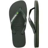 Ojotas Havaianas modelo Brasil Logo, color blanco, con tiras blancas y logo de la marca en relieve azul con la bandera de Brasil.