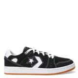 Championes Converse modelo AS-1 Pro, color negro con detalles en blanco. Presentan capellada de gamuza con costuras visibles, el icónico logo de estrella y chevrón en el lateral, cordones blancos y suela de goma color caramelo.