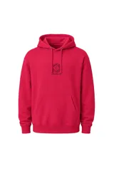 Canguro de felpa fucsia con capucha y cordones de ajuste, bolsillo delantero tipo canguro y pequeño estampado circular negro en el pecho con la inscripción 'SOUTHBEACH'.