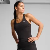 Musculosa deportiva Puma modelo TAD Essentials 2 En 1, color negro con espalda tipo nadadora y el logo de la marca estampado en blanco en el pecho.