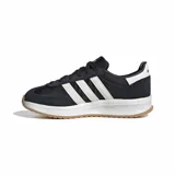 Championes Adidas Run 70s de diseño retro, color negro con las icónicas tres tiras laterales en blanco. Presentan una mediasuela blanca con tecnología Cloudfoam para mayor amortiguación y una suela de caucho color caramelo.