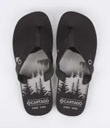 Ojotas marrones de dedo, con plantilla estampada con el logo de la marca y rayas blancas y azules.