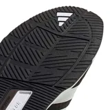Championes Adidas Dropset Control para hombre, color negro con las tres tiras características en blanco en los laterales y entresuela de diseño técnico en blanco y gris.