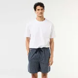 Pack de dos shorts de pijama para hombre, de corte recto, con cintura elástica y cordón ajustable. Uno de los shorts es de diseño a cuadros grandes en tonos azul marino y blanco, y el otro presenta un estampado de vichy en azul y blanco. Ambos cuentan con bolsillos laterales.