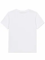 Remera color off-white con cuello redondo y manga corta, de corte clásico. Cuenta con un diseño gráfico central que incluye un cuadrado rojo, la palabra "Cherry" en tipografía cursiva roja, un dibujo de cerezas atadas con un lazo celeste y la frase "Ma chérie" en la parte inferior.