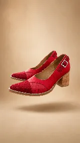 Zapatos de tacón ancho color blanco, con punta fina, hebilla lateral y tacón efecto madera.
