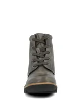 Botines de estilo acordonado color gris oscuro, con taco cuadrado y suela de goma track.