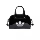 Mini bolso tipo bowling de Adidas, confeccionado en material sintético con acabado brillante tipo charol. Presenta el logo del trébol de la marca estampado en blanco en el frente, doble asa de mano y correa ajustable y extraíble para llevar al hombro.