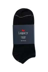 Pack de tres pares de soquetes negros de la marca Legacy, con finas rayas grises en la parte superior.