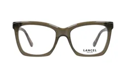 Armazón para lentes de acetato color verde oliva, de forma rectangular con bordes redondeados.