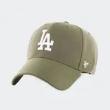 Gorro tipo gorra con visera curva de color verde militar, con el logo bordado en blanco de Los Angeles Dodgers en el frente y el logo de la marca en el lateral.