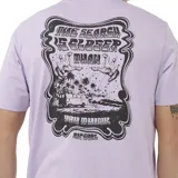 Remera de manga corta color lila con estampado del logo de Rip Curl y dos surfistas.