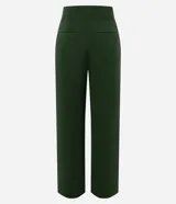 Pantalón deportivo Get Over de corte recto y color verde militar, confeccionado en mezcla de viscosa, poliéster y elastano. Cuenta con cintura ancha de sastrería y frisos o pliegues frontales.