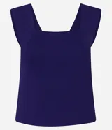 Blusa azul marino sin mangas confeccionada en tejido de punto con viscosa sostenible. Presenta escote cuadrado tanto en la parte delantera como en la espalda y breteles anchos.