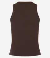 Musculosa básica verde claro de ribana de algodón con textura acanalada y cuello redondo.