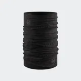 Cuello multifuncional sin costuras marca Buff, modelo Dryflx, color negro con efecto melange. Presenta diseño con reflectividad de 360 grados para mayor visibilidad, tejido de secado rápido y elasticidad en cuatro direcciones.