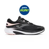 Championes de running Joma modelo Active Lady 2601, color negro con detalles en rosado y blanco. Parte superior de malla transpirable con tecnología VTS y suela de phylon y goma.