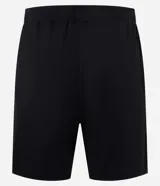 Bermuda deportiva masculina gris con cintura elástica, bolsillos laterales y cordón de ajuste.