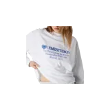 Remera de manga larga color blanco, con cuello redondo y estampado institucional en el pecho en tono azul.