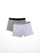 Pack de dos boxers Polanco, uno en color negro y otro en color blanco, ambos con cintura elástica gris con el nombre de la marca grabado.