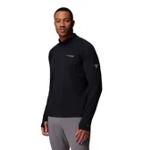 Polar Columbia Titanium modelo Driventure Half Zip, color negro, de manga larga con cierre frontal medio y orificios para los pulgares en los puños. Confeccionado con tecnologías Omni-Wick para absorción de humedad y Omni-Shade con protección solar UPF 50.