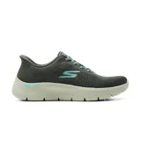Championes deportivos Skechers Slip-ins Go Walk Flex Carla, de color gris con suela blanca y detalles en turquesa. Confeccionados con parte superior de malla deportiva y tecnología Heel Pillow.