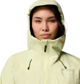 Campera impermeable Columbia Northwest Explorer 3L para mujer, color verde claro, con capucha ajustable, cierre frontal y bolsillos con cremallera.