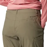 Pantalon de trekking Columbia modelo Leslie Convert, color verde oliva. Es una prenda técnica convertible que permite desmontar las piernas para transformarse en shorts. Cuenta con cintura media, rodillas articuladas, múltiples bolsillos funcionales y tecnología de secado rápido.