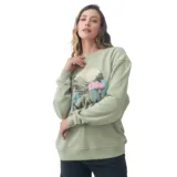 Buzo verde de corte oversize con estampa de paisaje con flores.