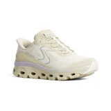 Championes deportivos Skechers Slip-ins Glide Step Sole, color crema con detalles en lila. Diseñados con tecnología Hands Free Slip-ins para un ajuste fácil y Heel Pillow para mantener el pie en su lugar. Cuentan con plantilla Air-Cooled Memory Foam y entresuela Glide-Step.