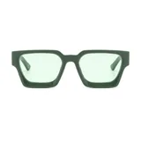 Gafas de sol unisex con montura cuadrada de plástico reciclado color verde oscuro y lentes verdes con filtro UV 400.