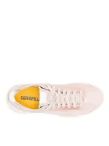 Sneaker Caterpillar modelo Hex Lite Qt para mujer, en color rosado. Presenta capellada de gamuza con revestimiento metalizado, cordones tono sobre tono y suela chunky de EVA color blanco con diseño texturizado.