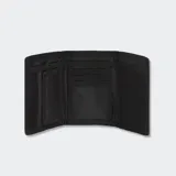 Billetera Vans trifold con estampado a cuadros blancos y negros, compartimento para billetes, ranuras para tarjetas, ventana para identificación y monedero.