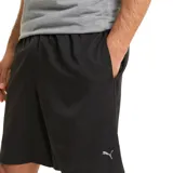 Short deportivo Puma color negro, de tejido ligero y corte holgado, con cintura elástica ajustable y logo estampado en la pierna.