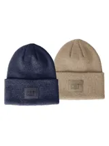 Pack de dos gorros de lana con diseño de punto acanalado y vuelta en el borde. Cada gorro cuenta con un parche frontal con el logo de la marca CAT en tono a juego.