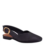 Zapatos planos de mujer marca Bottero, color negro, con diseño destalonado y tira trasera ajustable con hebilla dorada. Presentan puntera redondeada y suela baja.