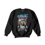 Buzo de cuello redondo y manga larga, color negro, con estampa frontal de la banda Gorillaz.